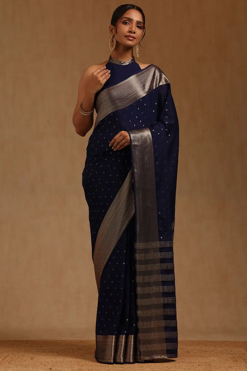 Navy Blue Georgette Zari Woven Saree